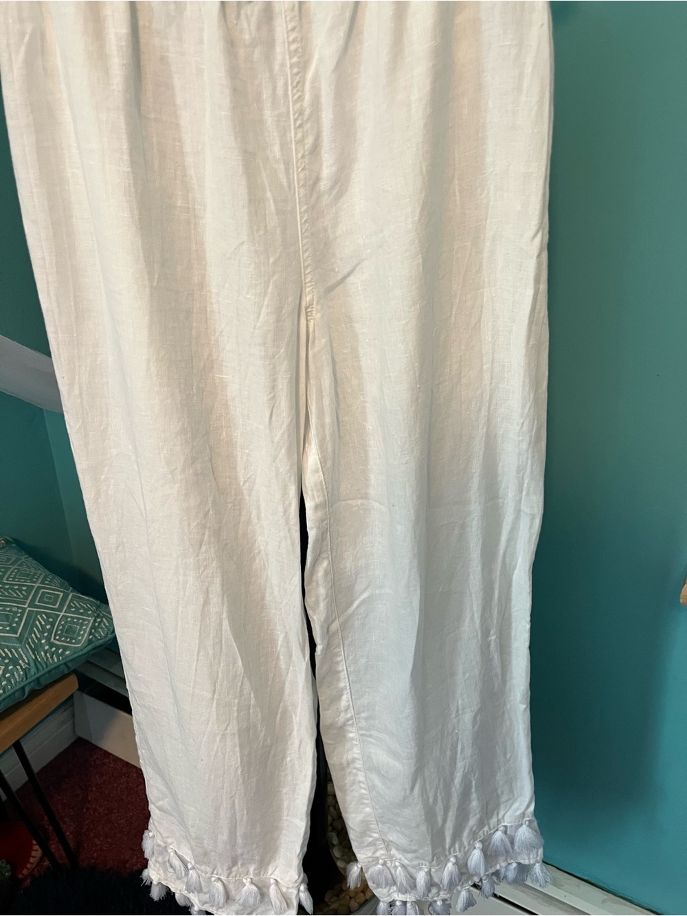 Rachel Zoe White Tassel-Hem 100% Linen